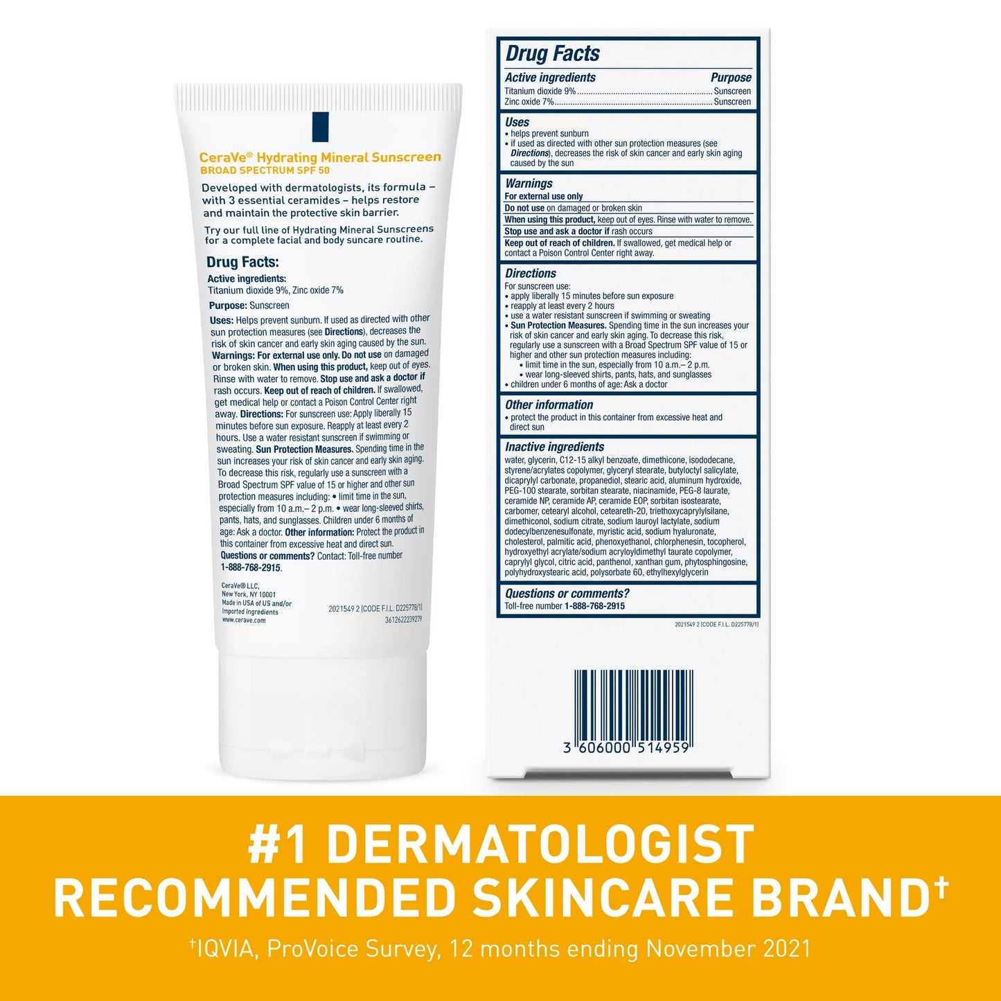 CeraVe Hydrating Mineral Face Sunscreen Lotion SPF 50 75ml