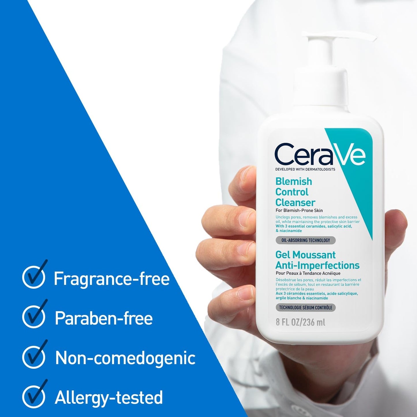 Cerave - Blemish Control Face Cleanser With 2 Salicylic Acid & Niacinamide For Blemish-Prone Skin 236Ml