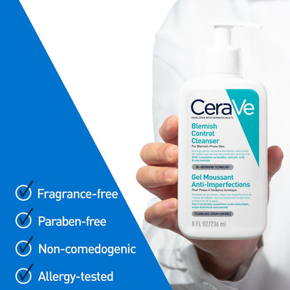 Cerave - Blemish Control Face Cleanser With 2 Salicylic Acid & Niacinamide For Blemish-Prone Skin 236Ml