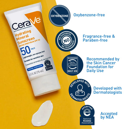 CeraVe Hydrating Mineral Face Sunscreen Lotion SPF 50 75ml